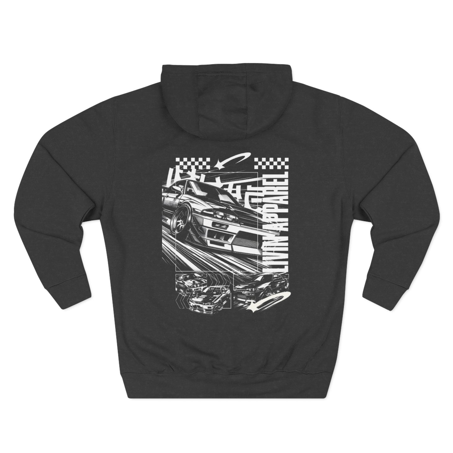 Three-Panel Fleece Hoodie, Cozy Streetwear, Perfect for Drivers, Race Fans, Casual Gifting, Graphic Hoodie, Year-Round Comfort