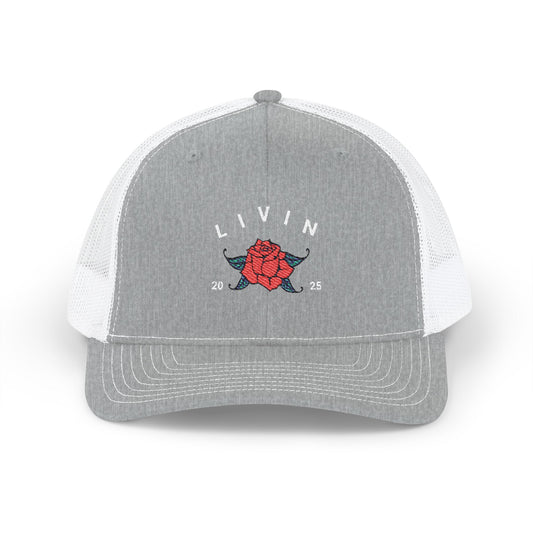 Embroidered Snapback Cap - Livin' 2023 Floral Design, Adjustable Trucker Hat, Gift for Trendy Fashion, Summer Accessories, Outdoor Fun