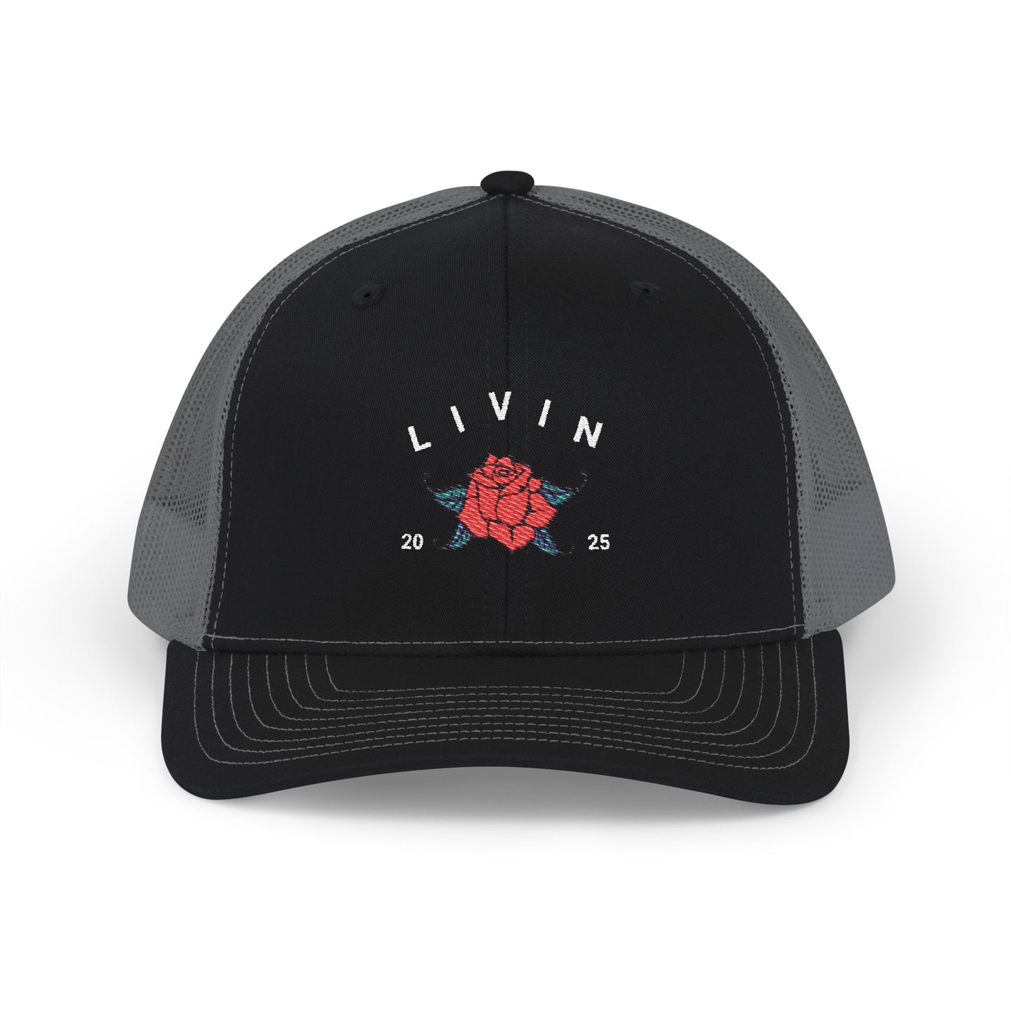Embroidered Snapback Cap - Livin' 2023 Floral Design, Adjustable Trucker Hat, Gift for Trendy Fashion, Summer Accessories, Outdoor Fun