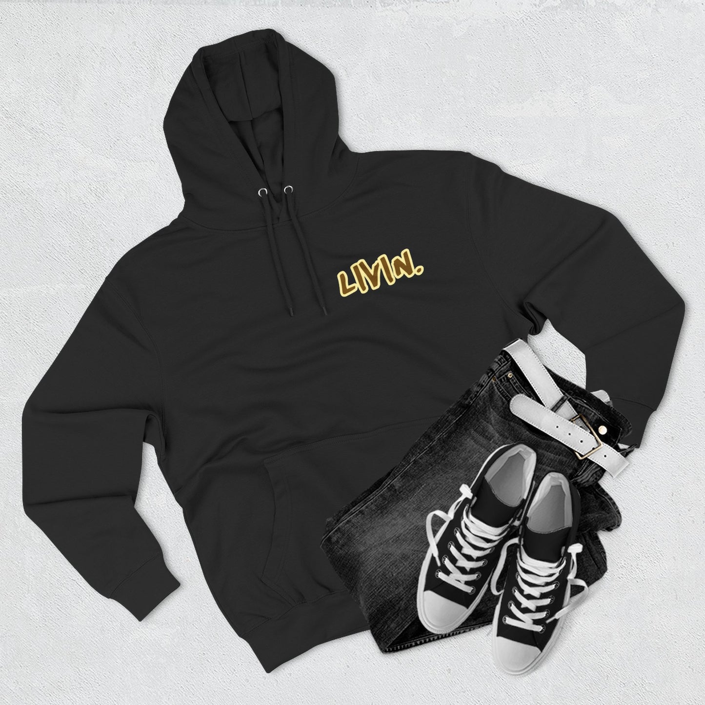 Cozy Graphic Hoodie with 'LIVIN' Design | Perfect for Casual Wear, Gift for Friends, Street Style Inspired, Fall Fashion, Unisex Hoodie