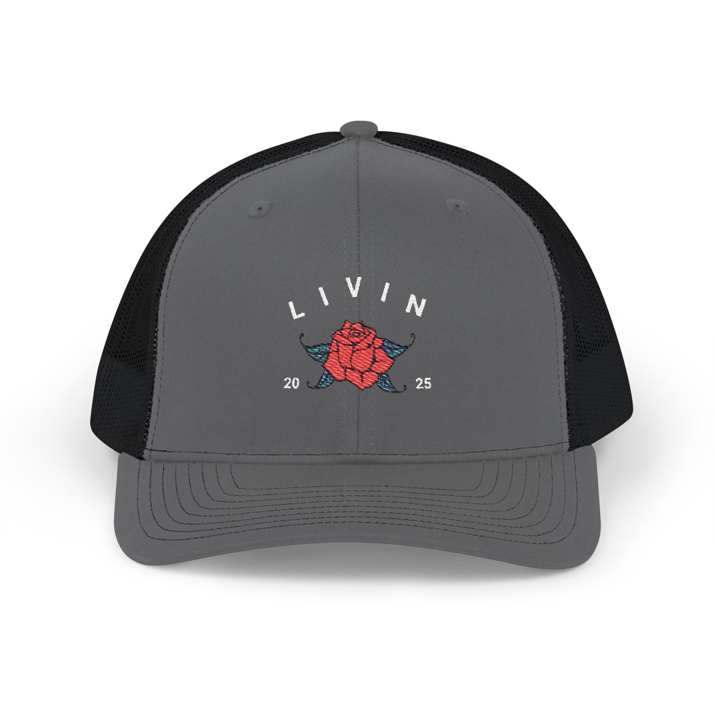 Embroidered Snapback Cap - Livin' 2023 Floral Design, Adjustable Trucker Hat, Gift for Trendy Fashion, Summer Accessories, Outdoor Fun