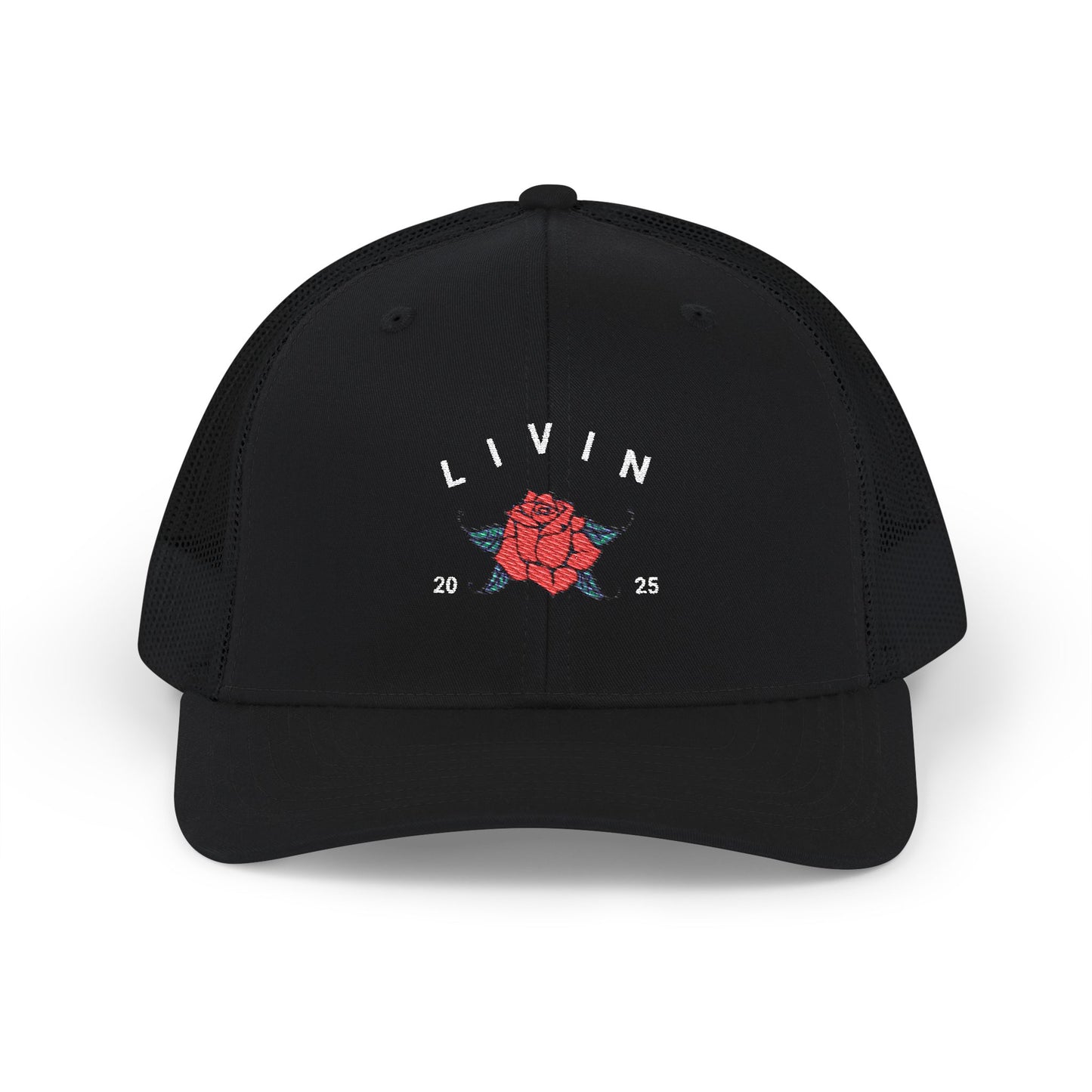 Embroidered Snapback Cap - Livin' 2023 Floral Design, Adjustable Trucker Hat, Gift for Trendy Fashion, Summer Accessories, Outdoor Fun